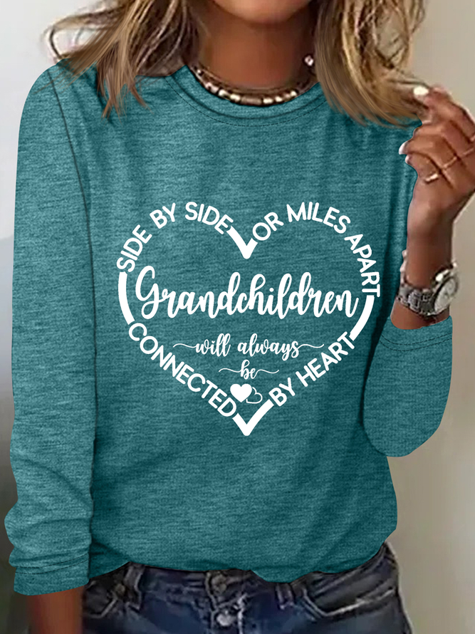 Women’s Funny Word Grandchildren Side By Side Or Miles Apart Sisters Will Always Be Connected By Heart Long Sleeve Top