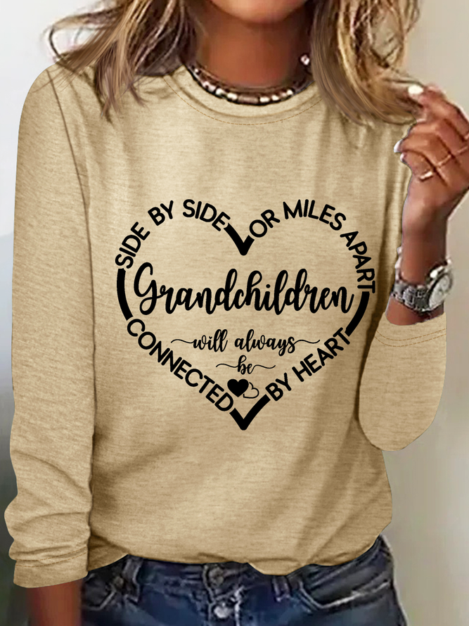 Women’s Funny Word Grandchildren Side By Side Or Miles Apart Sisters Will Always Be Connected By Heart Long Sleeve Top