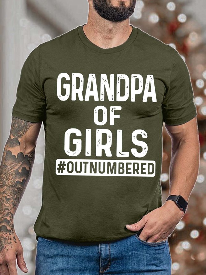 Men’s Grandpa Of Girls Outnumbered Text Letters Regular Fit Casual T-Shirt