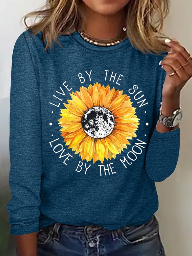 Womens Live The Sun Love By Moon Print Casual Top