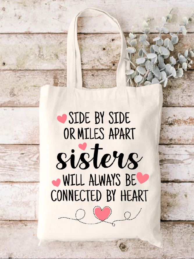 Funny Word Side By Side or Miles Apart Valentine's Day Shopping Tote