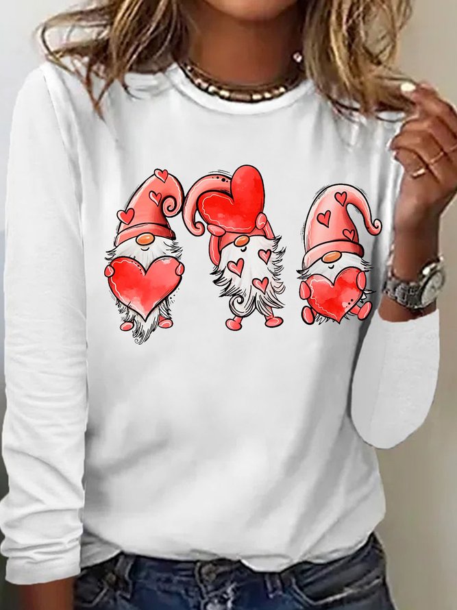 Women's Valentine's Day Gnomes Casual Letters Casual Crew Neck Top
