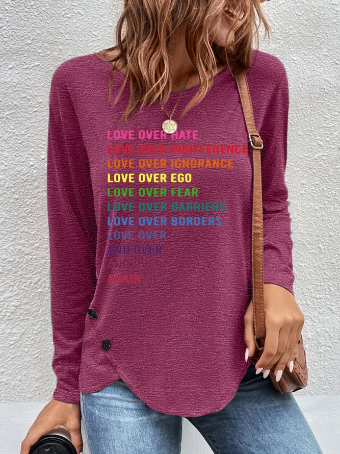 Women's Valentines Day Love Over Hate Casual Crew Neck Top