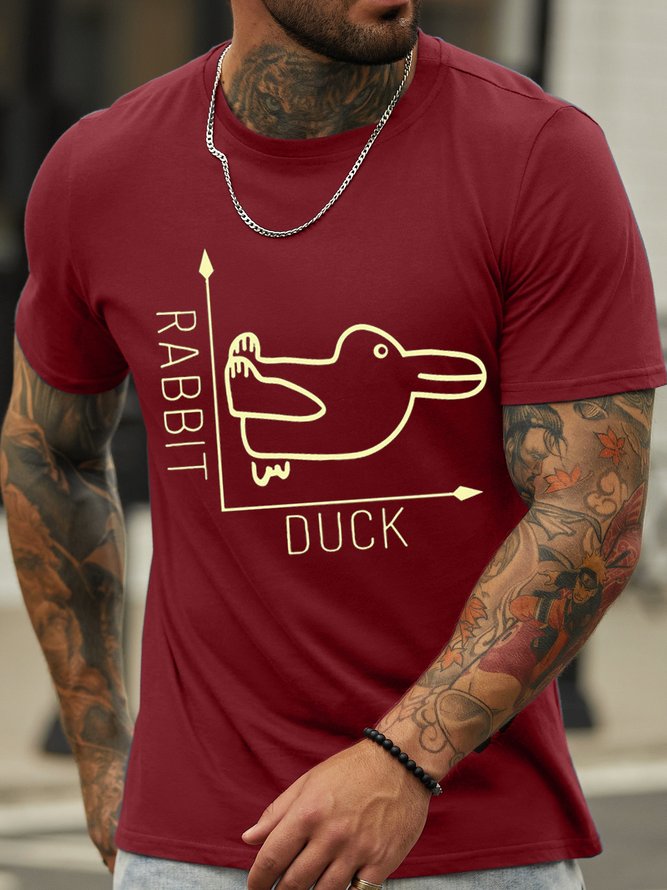 Men's Like A Rabbit And Like A Duck Funny Graphic Print Text Letters Cotton Loose Casual T-Shirt