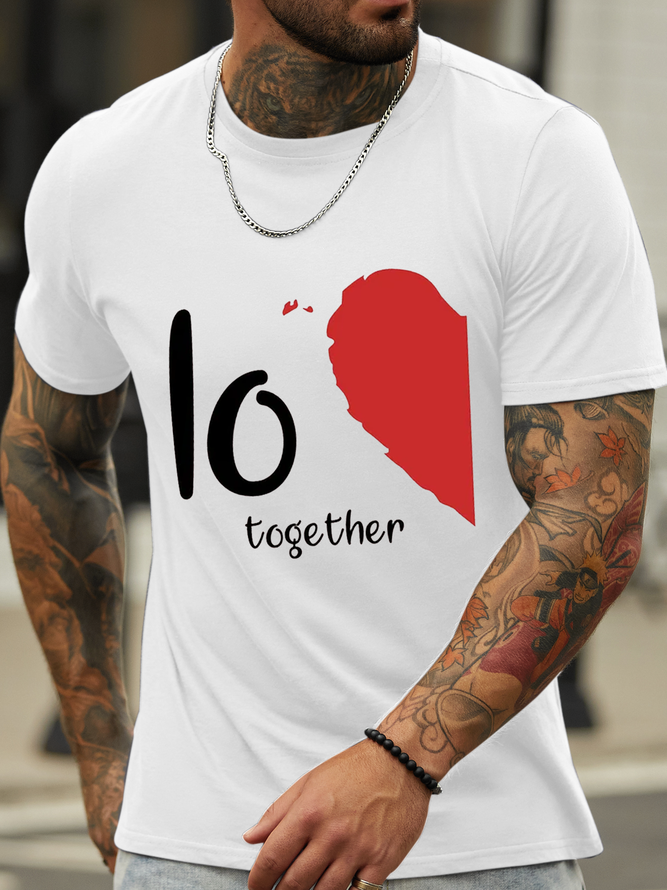Men's Couple Love Together Forever Valentines Casual Text Letters Loose T-Shirt