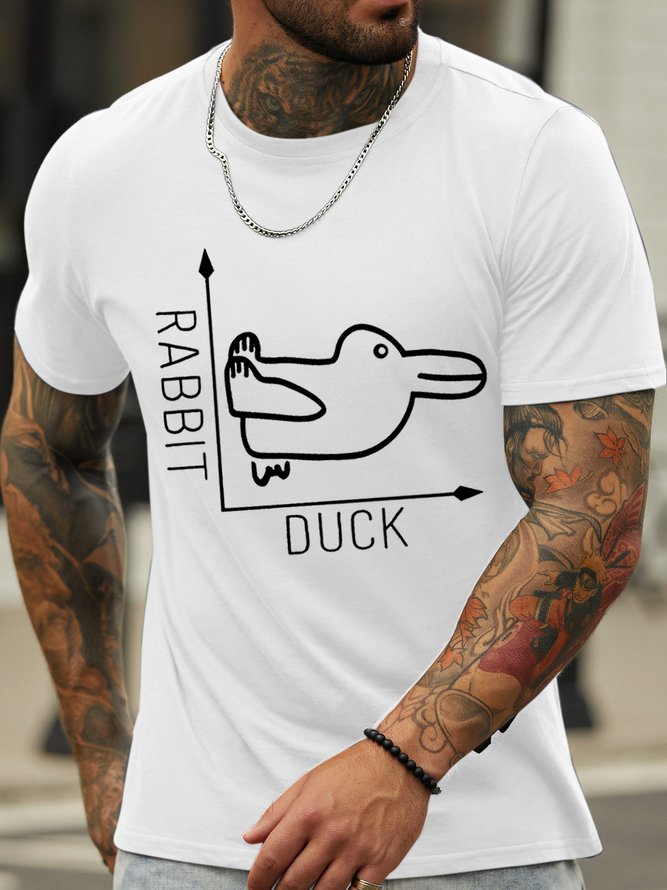 Men's Like A Rabbit And Like A Duck Funny Graphic Print Text Letters Cotton Loose Casual T-Shirt