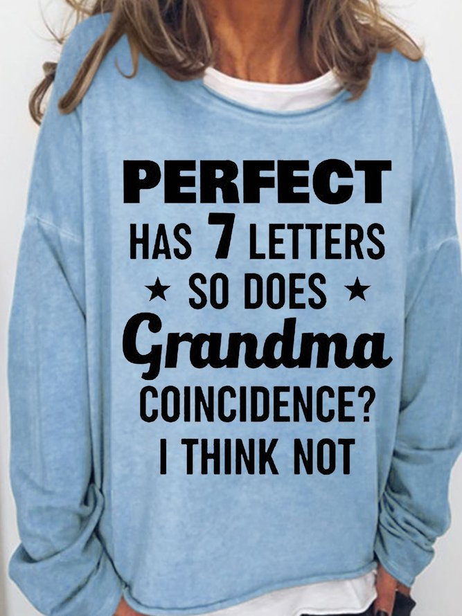 Women's Perfect Has 7 Letter Funny Cute Qoute Print Casual Crew Neck Sweatshirt