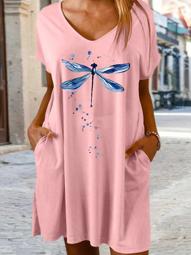 Women's Dragonfly V Neck Casual Dress