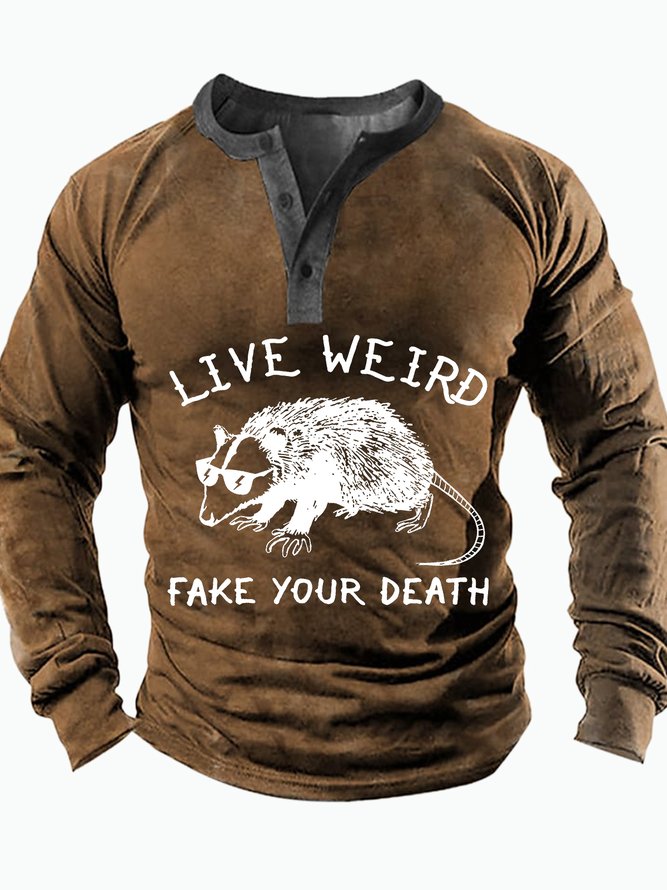 Men's Live Weird Fake Your Death Funny Cool Mouse Graphic Print Regular Fit Casual Text Letters Top