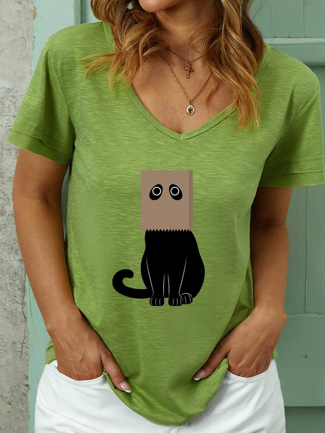 Lilicloth X Manikvskhan Funny Cat V Neck Casual T-Shirt