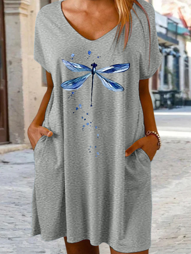Women's Dragonfly V Neck Casual Dress