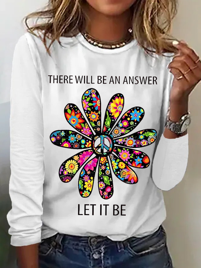 Women's There will be an answer  sunflower Crew Neck Simple Long Sleeve Top