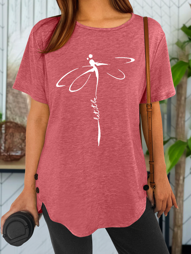 Women‘s Dragonfly Let it be Crew Neck Dragonfly Casual Loose T-Shirt