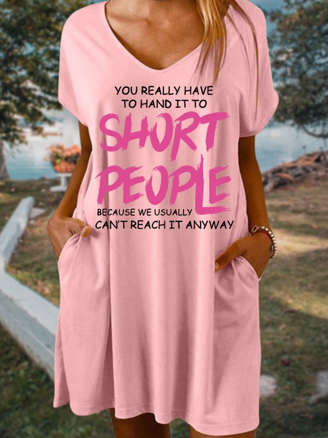 Women's Funny Short People Gift V Neck Dress