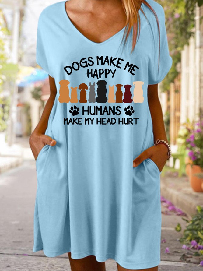 Dogs Make Me Happy Humans Make My Head Hurt Women's V Neck Dress