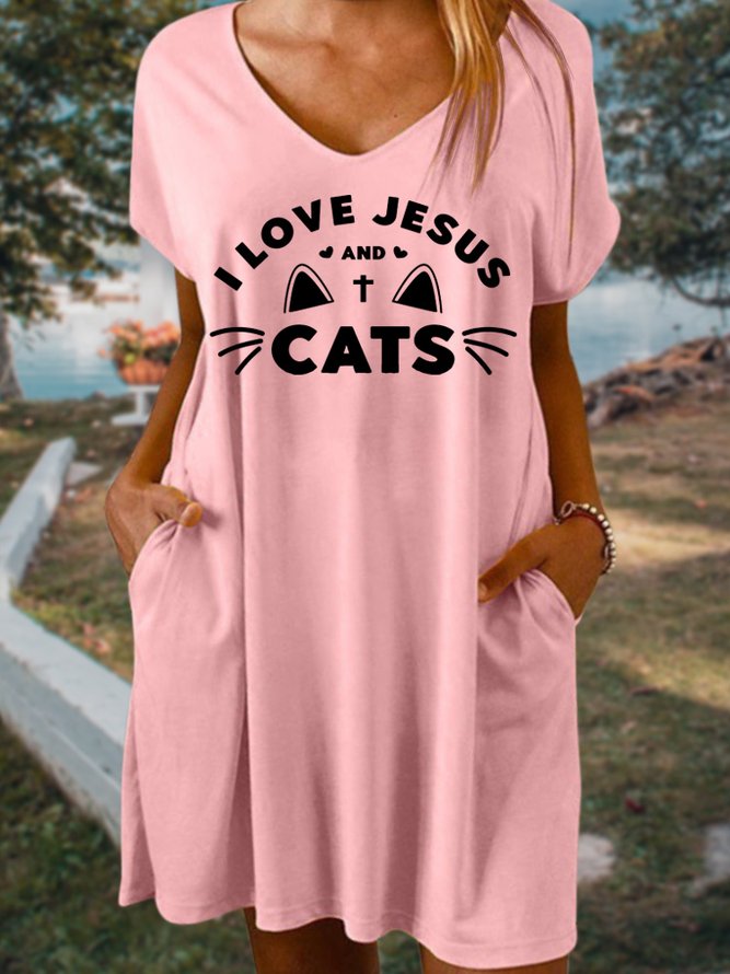 I Love Jesus And Cats Women's V Neck Dress