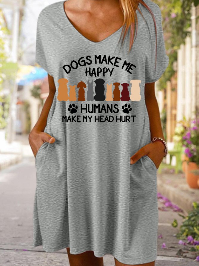 Dogs Make Me Happy Humans Make My Head Hurt Women's V Neck Dress