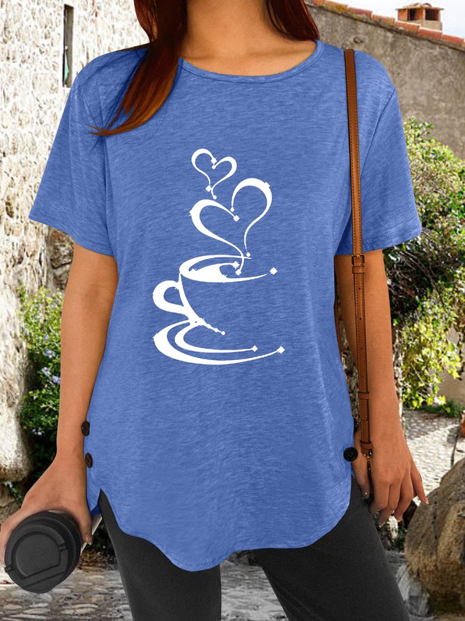 Women's Coffee Lover Print Casual Crew Neck T-Shirt