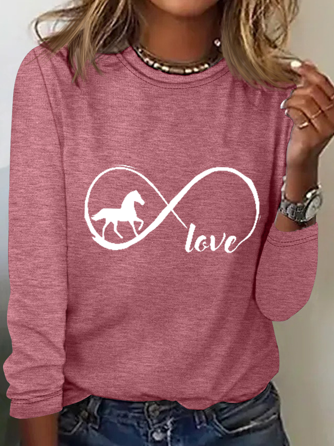Women’s Love Horse Simple Regular Fit Long Sleeve Top