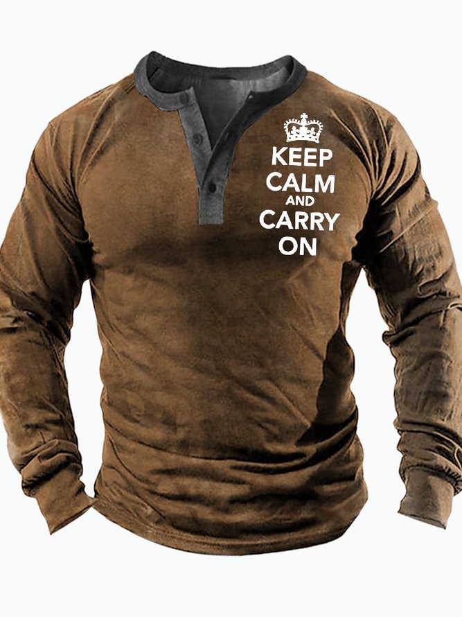 Men's Keep Calm And Carry On Funny Graphic Print Regular Fit Half Turtleneck Casual Top