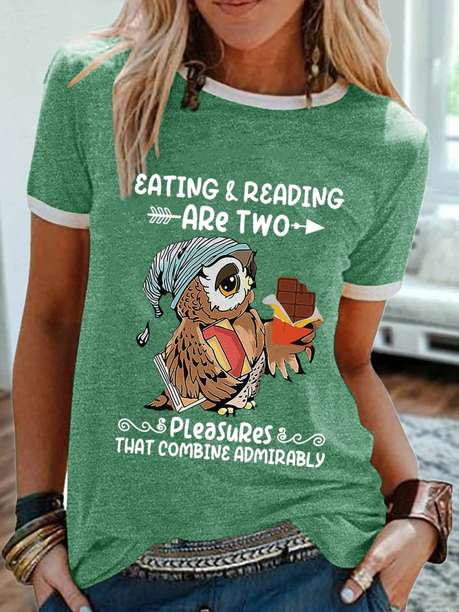 Women's Owl Eating And Reading Are Two Pleasures That Combine Admirably  Simple T-Shirt