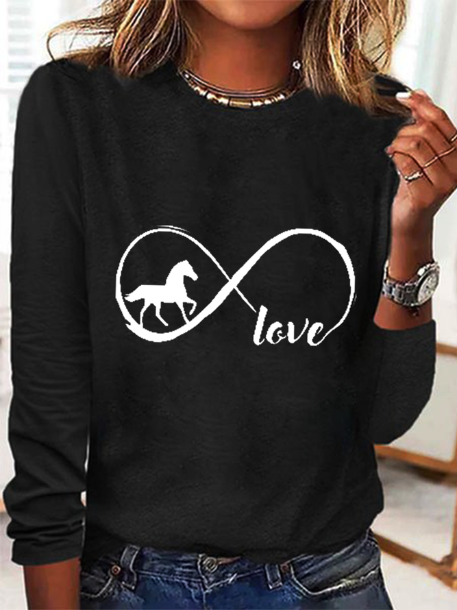 Women’s Love Horse Simple Regular Fit Long Sleeve Top