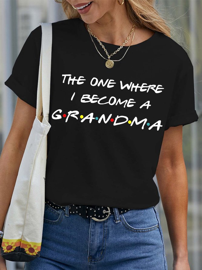Women’s The One Where I Become A Grandma Couple Cotton Casual Loose Text Letters T-Shirt