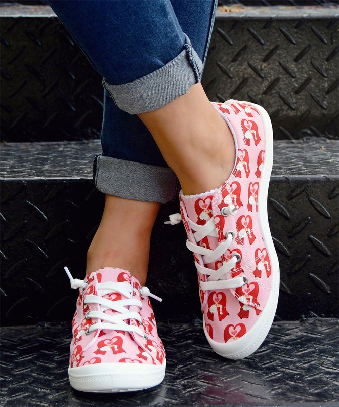 Valentine's Day Heart Graphic-Print Denim Lace-Up Canvas Flats