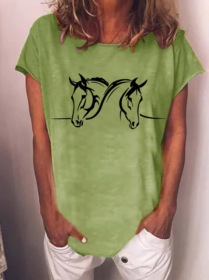 Women's Horse Lover Cotton-Blend Casual T-Shirt