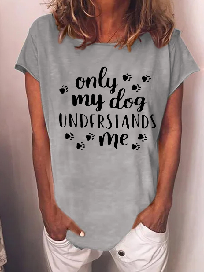 Women's Dog Lover Casual Loose Dog Cotton-Blend T-Shirt