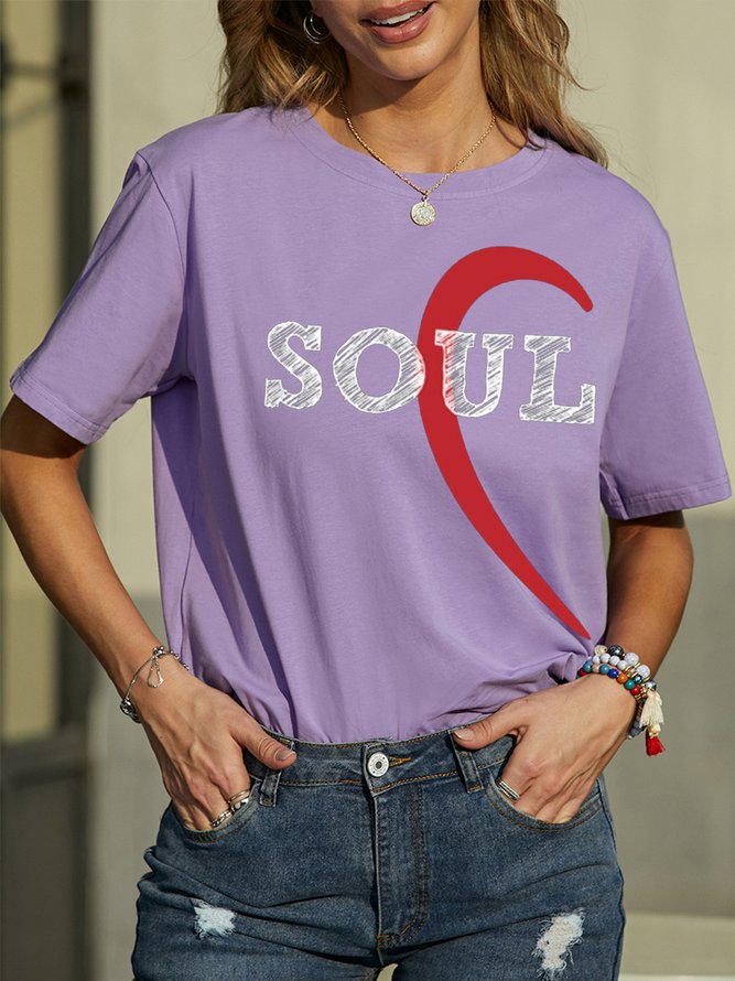 Women's Love Soul Mate Funny Graphic Print Valentine's Day Gift Couple Cotton Casual Text Letters T-Shirt