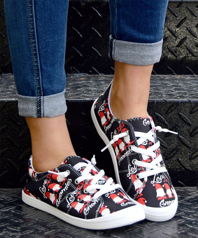 Valentine's Day Heart Graphic-Print Denim Lace-Up Canvas Flats