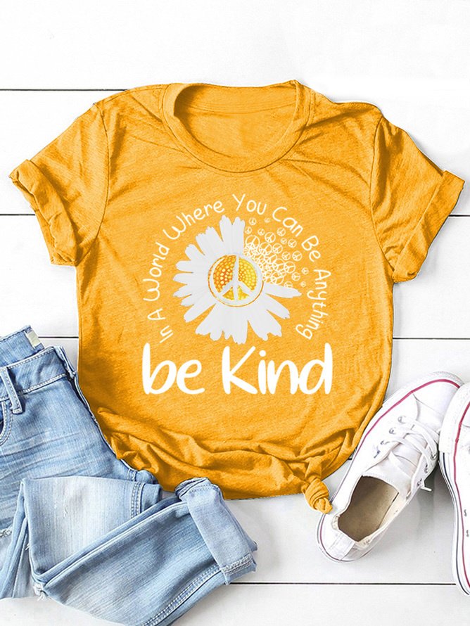 Women's Be Kind Daisy Floral Cotton Blends Casual T-shirt