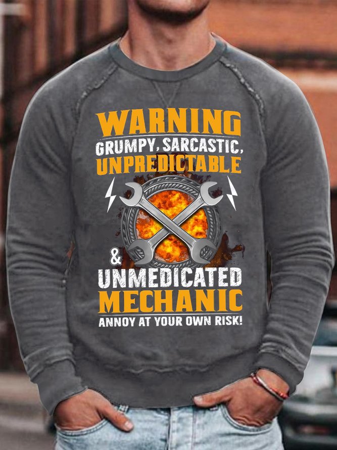 Men's Warning Grump Sarcastic Unpredictable Unmedicated Mechanic Annoy At Your Own Risk Funny Graphic Print Casual Text Letters Loose Cotton T-Shirt