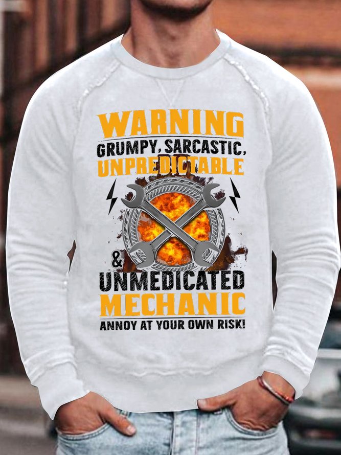 Men's Warning Grump Sarcastic Unpredictable Unmedicated Mechanic Annoy At Your Own Risk Funny Graphic Print Casual Text Letters Loose Cotton T-Shirt