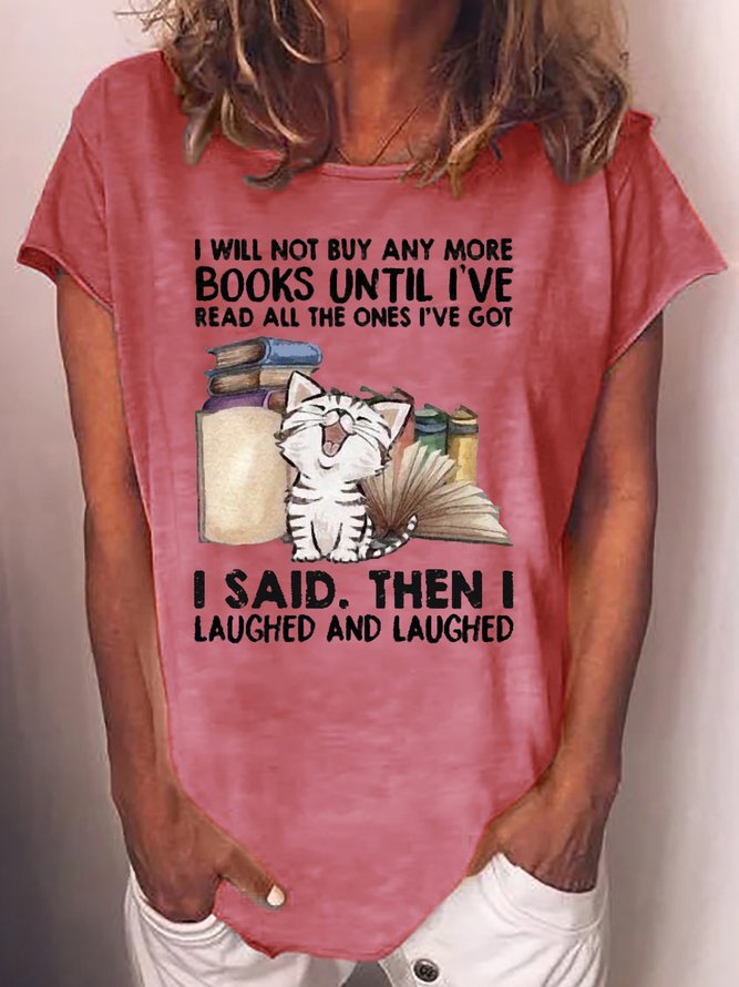 Women's Funny Book Lover Reading Crew Neck Letters Casual T-Shirt