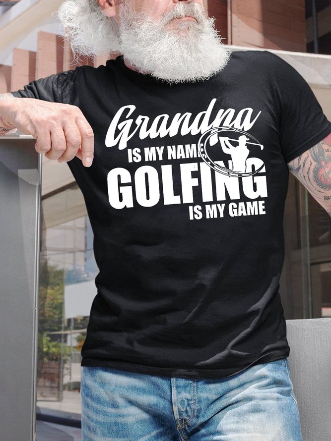 Men's Grandpa Is My Name Golfing Is My Game Funny Graphic Print Crew Neck Cotton Casual Text Letters T-Shirt