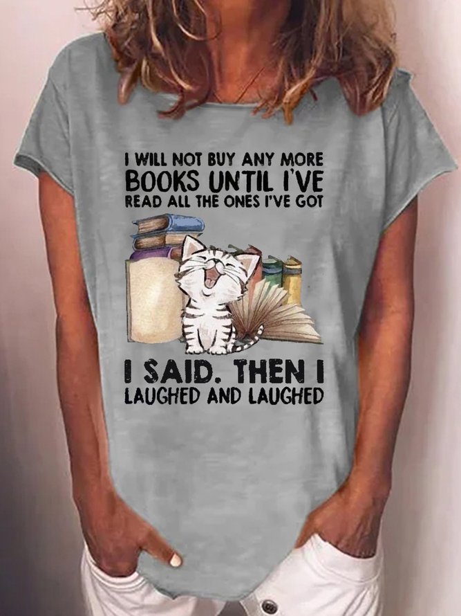 Women's Funny Book Lover Reading Crew Neck Letters Casual T-Shirt