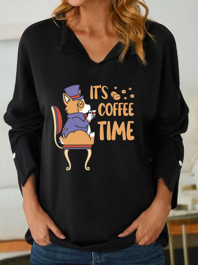 Lilicloth X Jessanjony It’s Coffee Time Women's Shawl Collar Casual Sweatshirt