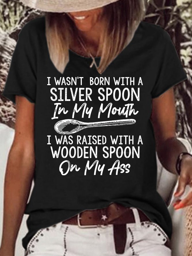 Women's Silver Spoon Funny Letter Casual Crew Neck T-Shirt