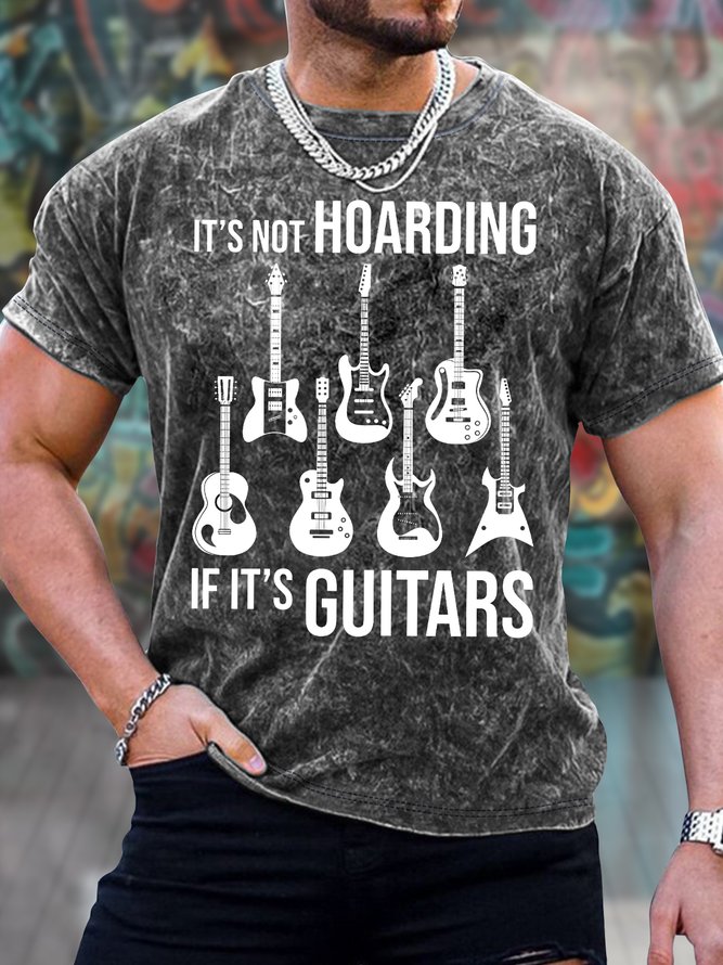 Men's It Is Not Hoarding If It’S Guitars Funny Graphic Print Casual Text Letters Crew Neck Loose T-Shirt