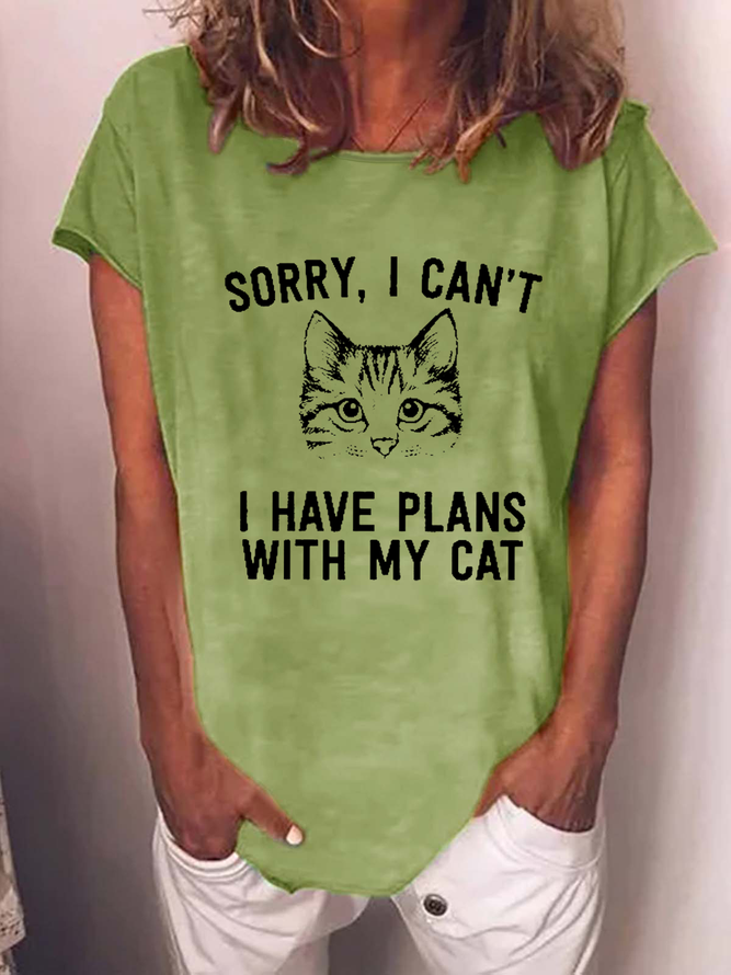 Women’s Sorry I Can't I Have Plans with My Cat Cotton-Blend Casual T-Shirt