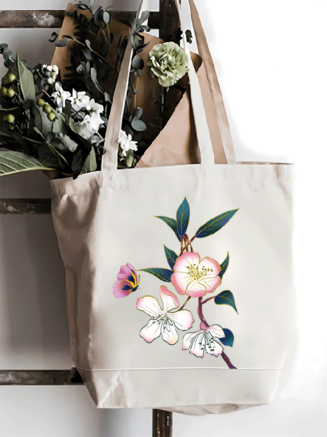 Floral Butterfly Shopping Tote