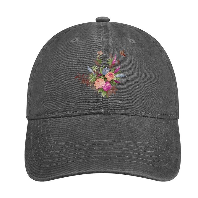Floral Butterfly Adjustable Denim Hat