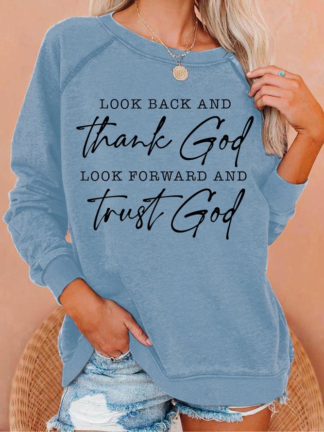 Women's Look Back & Thank God Casual Letters Sweatshirt
