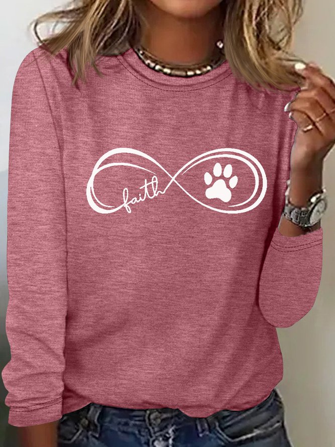 Women's Faith And Paw Prints Casual Crew Neck Top