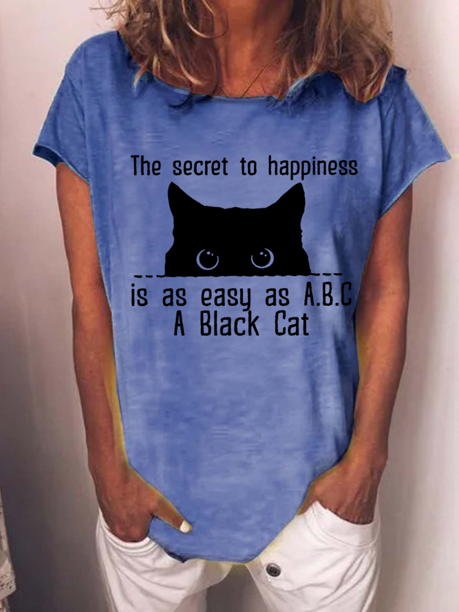 Women's Black Cat The Secret To Happiness Is As Easy As A B C Casual Cotton-Blend T-Shirt