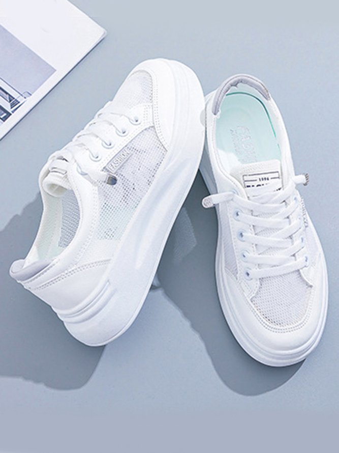 White Breathable Mesh Platform Sneakers