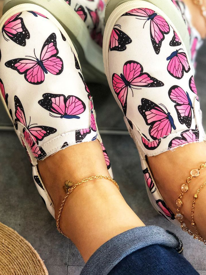 Butterfly Graphic-Print Canvas Flat Shoes