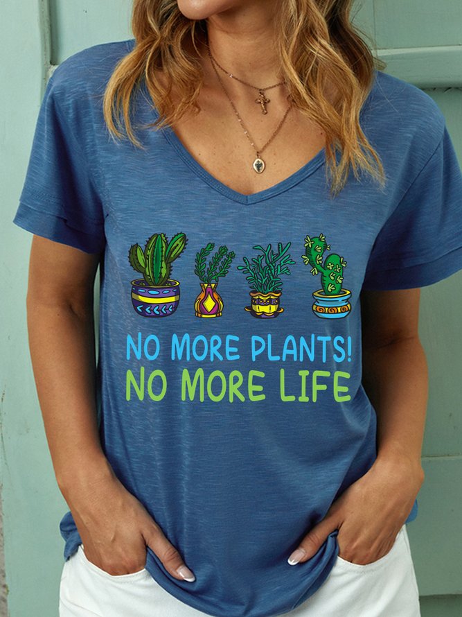 Lilicloth X Jessanjony No More Plants No More Life Women's V Neck Casual T-Shirt